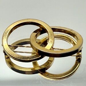 Vintage Signed Castlecliff‎ Interlocking Circle Rings Gold-Tone Brooch Pin